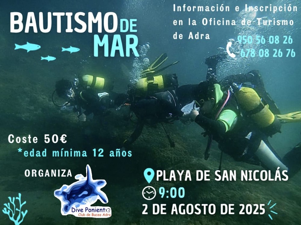 Abiertas las inscripciones para conocer el fondo marino de Adra con su tradicional actividad de ‘Bautismo de Mar’