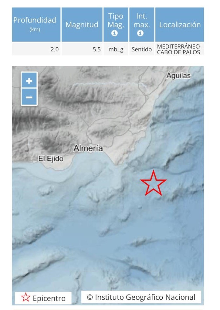Seis terremotos sacuden Almería este lunes, el mayor de 5,4 grados en la escala Richter