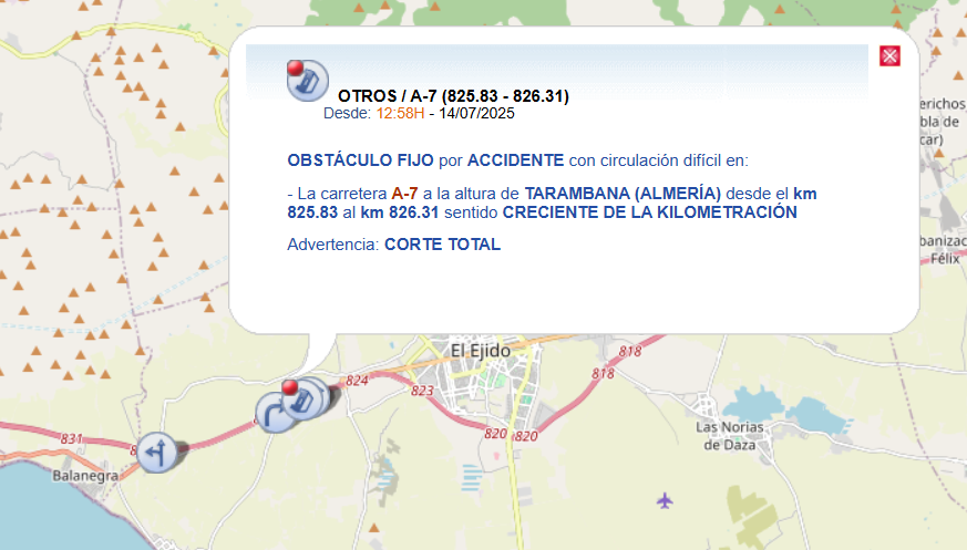 Cortan la A-7 a la altura de Tarambana por un accidente de tráfico